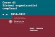 Corso di Sistemi organizzativi complessi a.a. 2010-2011 Prof. Renato Fontana