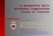 La promozione delle minoranze linguistiche locali in Trentino PROVINCIA AUTONOMA DI TRENTO Servizio per la Promozione delle Minoranze Linguistiche Locali