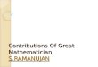 Contributions of s.ramanujan in mathematics
