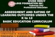 K to12 ASSESSMENT AND RATING OF LEARNING OUTCOMES