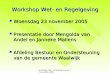 Workshop Wet- en Regelgeving op 23 november 2005 Workshop Wet- en Regelgeving  Woensdag 23 november 2005  Presentatie door Mengolda van Andel en Janneke