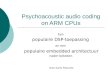 Psychoacoustic audio coding on ARM CPUs Een populaire DSP-toepassing en een populaire embedded architectuur nader bekeken. Gian-Carlo Pascutto