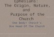 Ephesians 1, Ephesians, the origin, nature, and purpose of the church, one body, Christ’s, one head of the church, ss