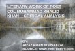 LITERARY WORK OF POET COL MUHAMMAD KHALID KHAN – CRITICAL ANALYSIS