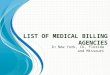 List Of Medical Billing Agencies in New York, CA and Florida