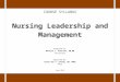 Syllabus Nursing Leadership and Management