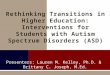 Presenters: Lauren M. Kelley, Ph.D. & Brittany C. Joseph, M.Ed. Rethinking Transitions in Higher Education: Interventions for Students with Autism Spectrum