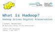 Clemens Neudecker KB National Library of the Netherlands SCAPE & OPF Hackathon Vienna, 2 dec 2013 What is Hadoop? Hadoop Driven Digital Preservation