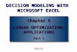 DECISION MODELING WITH MICROSOFT EXCEL Copyright 2001 Prentice Hall Chapter 5 LINEAR OPTIMIZATION: APPLICATIONS Part 1