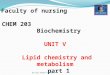 Faculty of nursing CHEM 203 Biochemistry UNIT V Lipid chemistry and metabolism part 1 Dr.Ola Fouad Talkhan