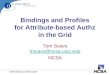 X509-bindings-profiles-sep061 Bindings and Profiles for Attribute-based Authz in the Grid Tom Scavo trscavo@ncsa.uiuc.edu trscavo@ncsa.uiuc.edu NCSA