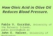 How Oleic Acid in Olive Oil Reduces Blood Pressure. Pablo V. Escribá, University of the Balearic Islands, pablo.escriba@uib.es John E. Halver, University