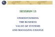 SESSION 13 UNDERSTANDING THE BUSINESS VALUE OF SYSTEMS AND MANAGING CHANGE