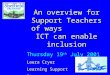 An overview for Support Teachers of ways ICT can enable inclusion Thursday 19 th July 2001 Laura Cryer Learning Support Steps