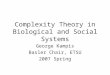 Complexity Theory in Biological and Social Systems George Kampis Basler Chair, ETSU 2007 Spring
