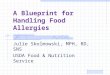A Blueprint for Handling Food Allergies Julie Skolmowski, MPH, RD, SNS USDA Food & Nutrition Service