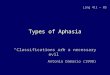 Types of Aphasia “Classifications are a necessary evil” Antonio Damasio (1998) Ling 411 – 05