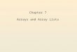 Chapter 7 Arrays and Array Lists. Assignment: Read lessons 7.1 thru 7.8, take notes, and complete the self- check questions in your notebook Written exercises: