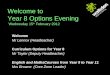 Welcome to Year 8 Options Evening Wednesday 15 th February 2012 Welcome Mr Lennox (Headteacher) Curriculum Options for Year 8 Mr Taylor (Deputy Headteacher)