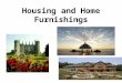 Housing and Home Furnishings. Housing meets our PHYSICAL needs: Shelter (extreme weather) Space for possessions (clothing, food) Space for activities