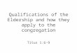 Qualifications of the Eldership and how they apply to the congregation Titus 1:6-9