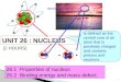 1 26.1 Properties of nucleus 26.2 Binding energy and mass defect. UNIT 26 : NUCLEUS is defined as the central core of an atom that is positively charged