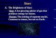 Stars A.The Brightness of Stars -Star: A hot glowing sphere of gas that produces energy by fusion. -Fusion: The joining of separate nuclei. Common in