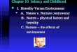 Chapter 10 Infancy and Childhood I. Heredity Versus Environment I. Heredity Versus Environment  A. Nature v. Nurture controversy B. Nature – physical