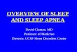 OVERVIEW OF SLEEP AND SLEEP APNEA David Claman, MD Professor of Medicine Director, UCSF Sleep Disorders Center