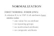 NORMALIZATION FIRST NORMAL FORM (1NF): A relation R is in 1NF if all attributes have atomic value = one value for an attribute = no repeating groups =