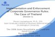Implementation and Enforcement of Corporate Governance Rules: The Case of Thailand (Session 1) Piman Limpaphayom, Ph.D., CFA Sasin Graduate Institute of