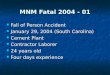 MNM Fatal 2004 - 01 Fall of Person Accident Fall of Person Accident January 29, 2004 (South Carolina) January 29, 2004 (South Carolina) Cement Plant Cement