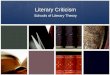Literary Criticism Schools of Literary Theory. What is Literary Criticism? The study, analysis, and evaluation of a work of literature Each school of