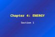 Chapter 4: ENERGY Section 1. The Nature of Energy