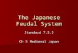 The Japanese Feudal System Standard 7.5.3 Ch 5 Medieval Japan