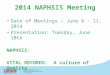 2014 NAPHSIS Meeting Date of Meetings – June 8 - 11, 2014 Presentation: Tuesday, June 10th NAPHSIS: VITAL RECORDS: A culture of Quality