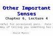 Other Important Senses Chapter 6, Lecture 4 “Be thankful for occasional pain. Pain is your body’s way of telling you something has gone wrong.” - David