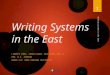 Writing Systems in the East LINGFEI ZHOU; JINGYU GUAN; SHUO WANG; QIN LI. PRO. W A. JOHNSON GREEK CIV, DUKE KUNSHAN UNIVERSITY Writing systems in the East