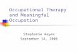 Occupational Therapy and Meaningful Occupation Stephanie Hayes September 14, 2006