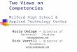 Two Views on Competencies Milford High School & Applied Technology Center Rosie Deloge – Director of Technical Studies rdeloge@sau40.com Dick Verrill –