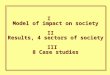 I Model of impact on society II Results, 4 sectors of society III 8 Case studies I Model of impact on society II Results, 4 sectors of society III 8 Case