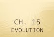 CH. 15.  Ch. 15.1 – DARWIN’S THEORY OF EVOLUTION BY NATURAL SELECTION  MAIN IDEA – Charles Darwin developed a theory of evolution based on natural selection