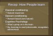 Recap: How People learn Classical conditioning Natural responses Natural responses Operant conditioning Reward based (non-natural) Reward based (non-natural)