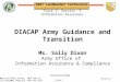 Unclassified Slide 1 5/21/2015 2007 LandWarNet Conference RANK/title Sally Dixon, NETC-EST-IC Sally.dixon@us.army.mil, DSN 332-7376 DIACAP Army Guidance