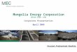 Focused. Professional. Realists. Mongolia Energy Corporation (Stock code: 276) Corporate Presentation April 2009