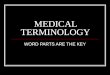 MEDICAL TERMINOLOGY WORD PARTS ARE THE KEY. PREFIX - ROOT - SUFFIX All medical terms can be broken down into word parts. The three word parts that you