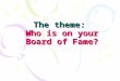 The theme: Who is on your Board of Fame?. Задачи урока: Познакомиться с понятием “The Board of Fame” Работать над развитием