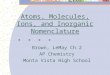 Atoms, Molecules, Ions, and Inorganic Nomenclature Brown, LeMay Ch 2 AP Chemistry Monta Vista High School