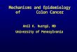 Mechanisms and Epidemiology of Colon Cancer Anil K. Rustgi, MD University of Pennsylvania