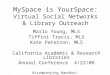 MySpace is YourSpace: Virtual Social Networks & Library Outreach Marlo Young, MLS Tiffini Travis, MLS Kate Peterson, MLS California Academic & Research